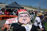 King Coal Kevin, part of the Walk Against Warming protest outside Parliament House Canberra.