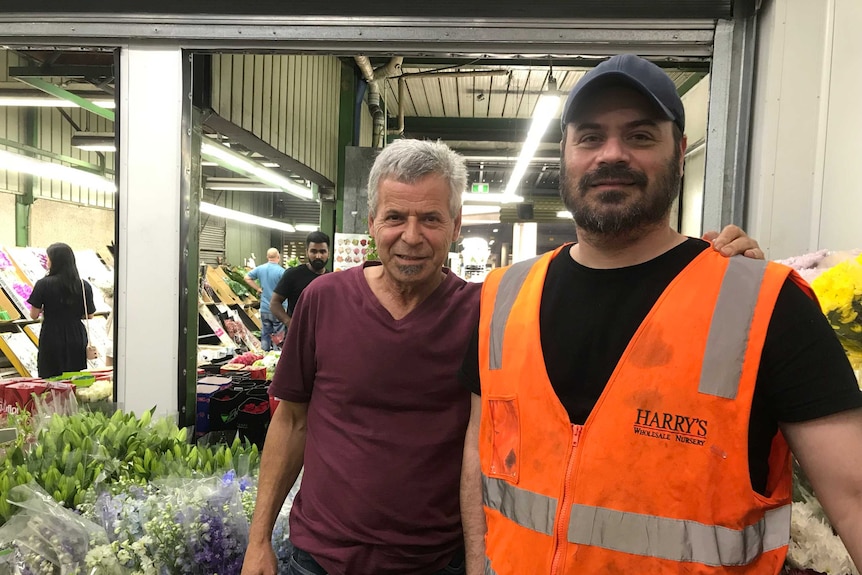 Harry and Steven Papadopoulos at Sydney's main flower market