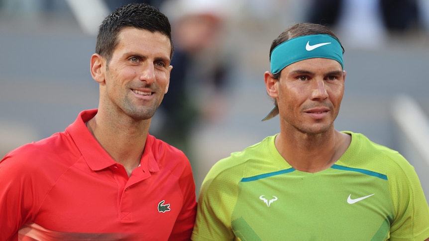 Novak Djokovic and Rafael Nadal pose for a photograph ahead of the 2022 French Open final.