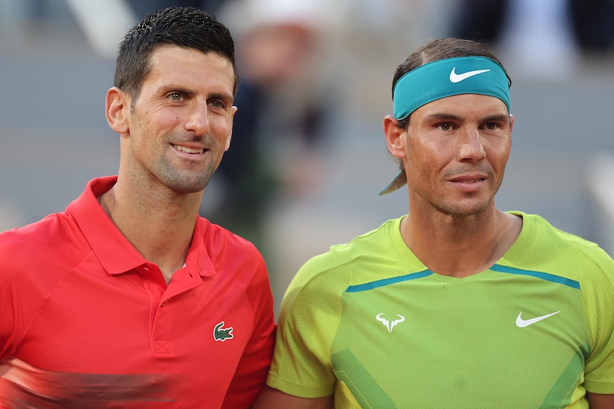 Novak Djokovic and Rafael Nadal pose for a photograph ahead of the 2022 French Open final.