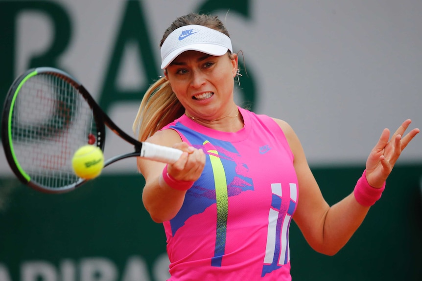 Spain's Paula Badosa plays a shot against Germany's Laura Siegemund.