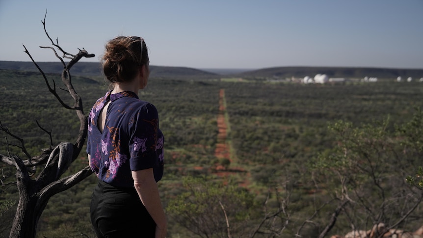 Reporter Alex Barwick looks out to Pine Gap