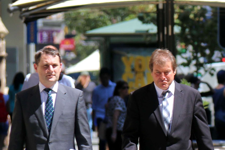 Steve Marsh arrives with a member of his legal team at a Supreme Court trial into alleged GM contamination of his crops.