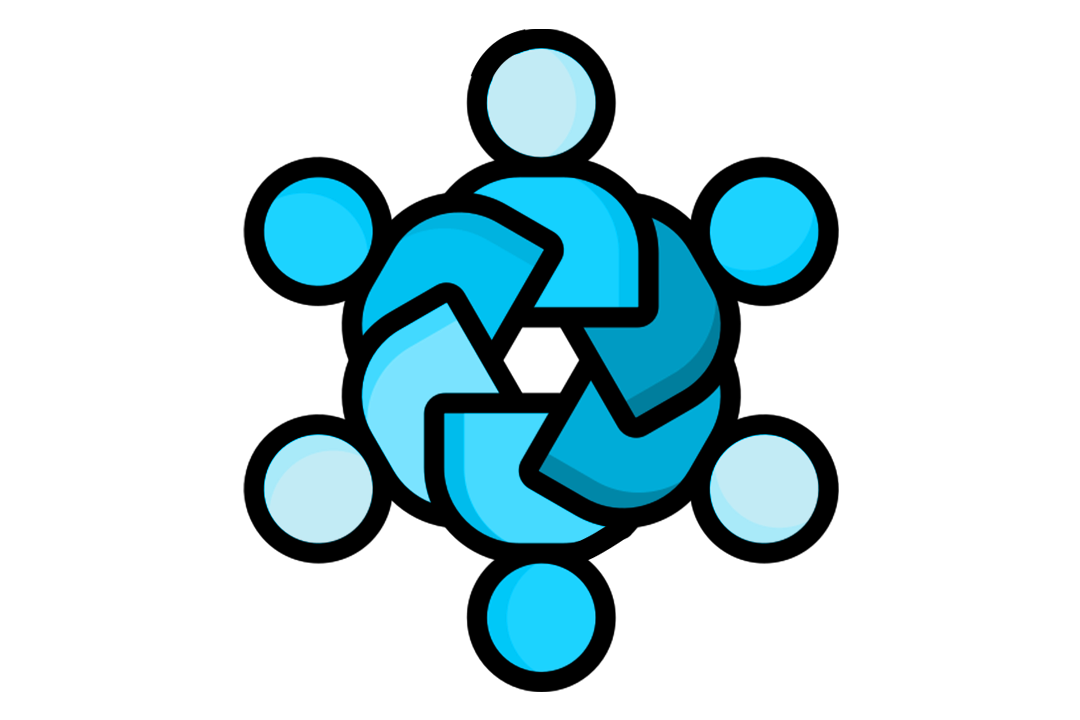 A blue graphic of circle made up of people above the text 'Community'