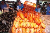 Lobsters at a fish market.