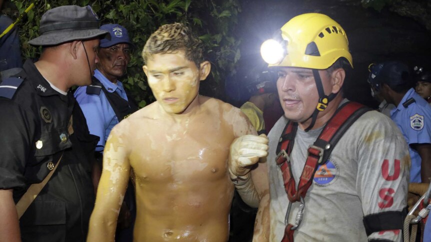 A Nicaraguan miner is rescued
