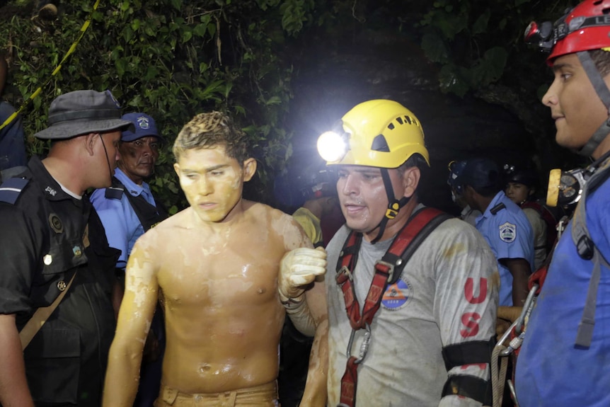 A Nicaraguan miner is rescued