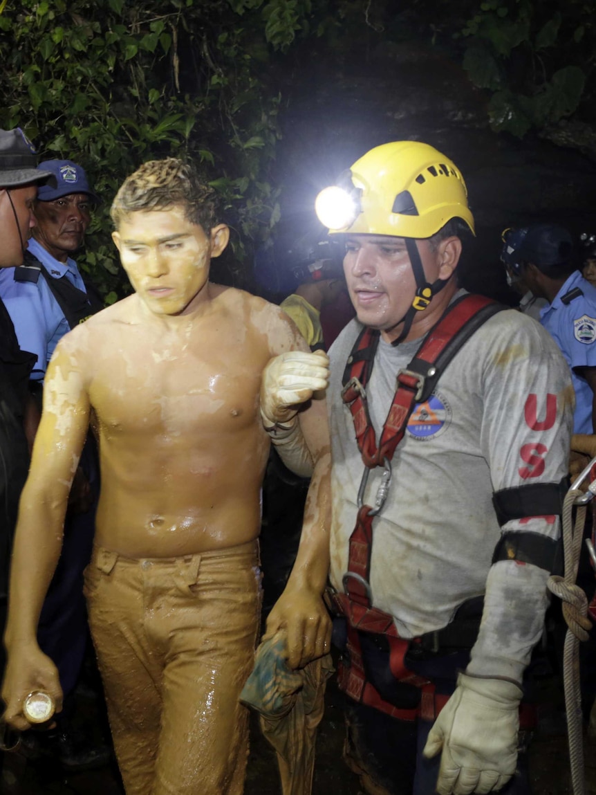 A Nicaraguan miner is rescued