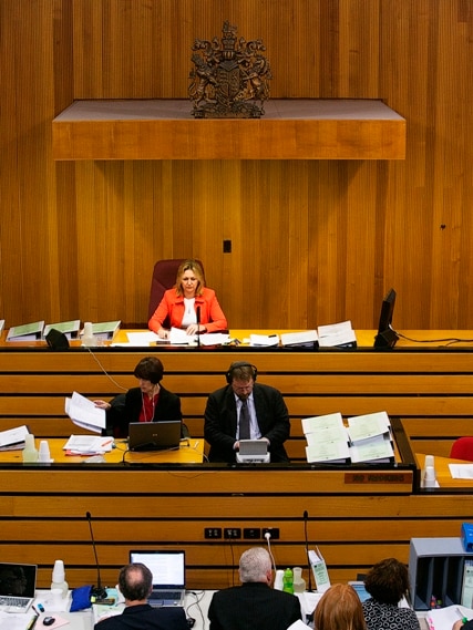 Commissioner Margaret Cunneen at the Special Commission of Inquiry at Newcastle in 2013.
