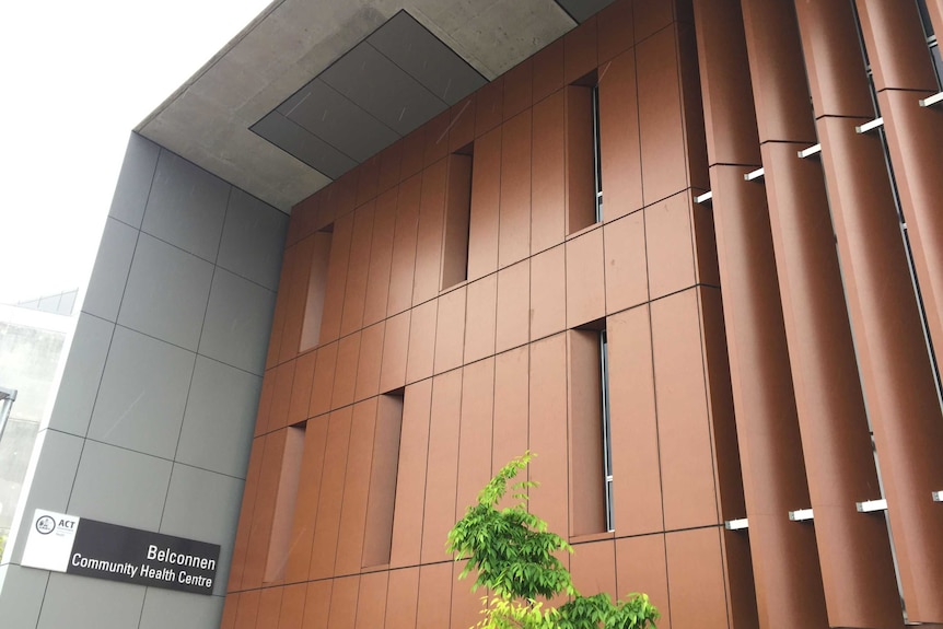 Colourful cladding on the Belconnen Community Health Centre.