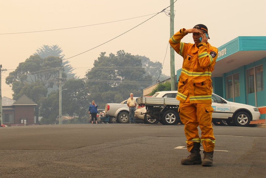 Local sushi chef and volunteer firefighter Masaaki Koyama on fire watch.