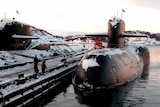 A decommissioned Russian nuclear submarine is shown in their Arctic base of Severomorsk.