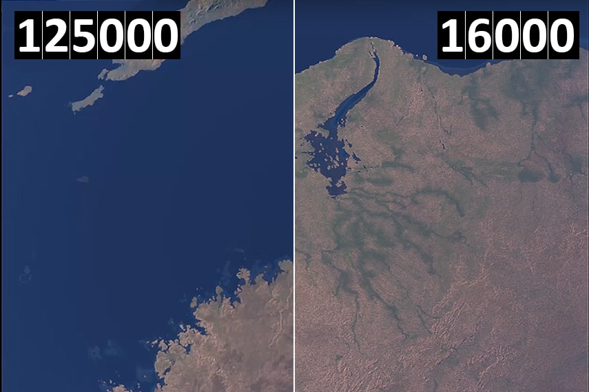 Two maps of the Kimberley coastline side by side showing very different coasts.