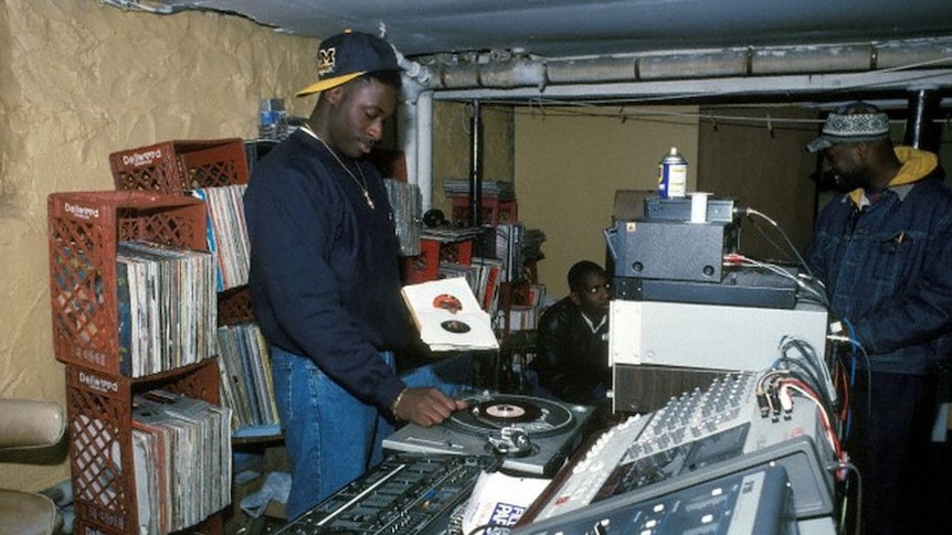Pete Rock in a basement with heaps of records