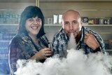 Craig and Anna Jackman with heaps of smoke from a vape.