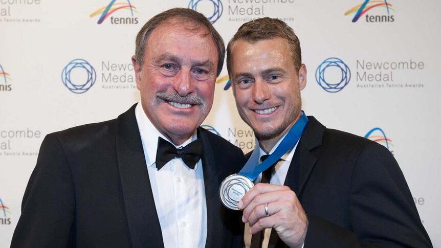 Lleyton Hewitt (R) and John Newcombe after Hewitt was awarded the 2013 John Newcombe Medal.