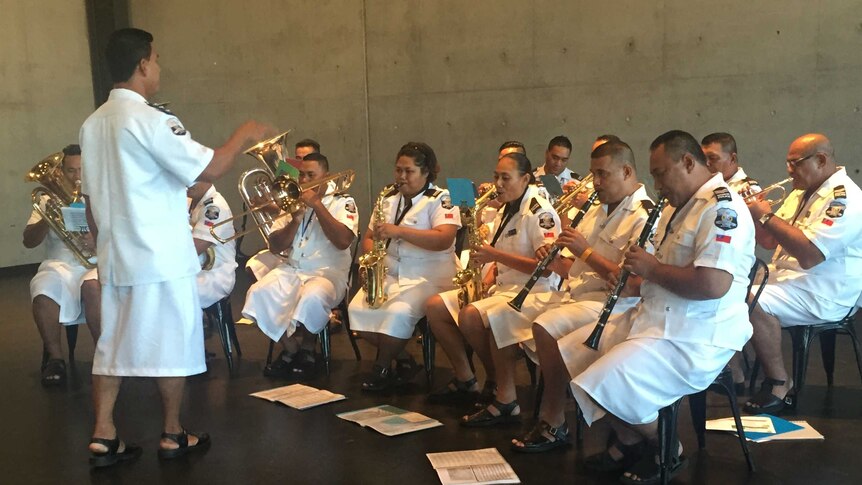 The Samoan Police Band gets ready for their performances in Sydney