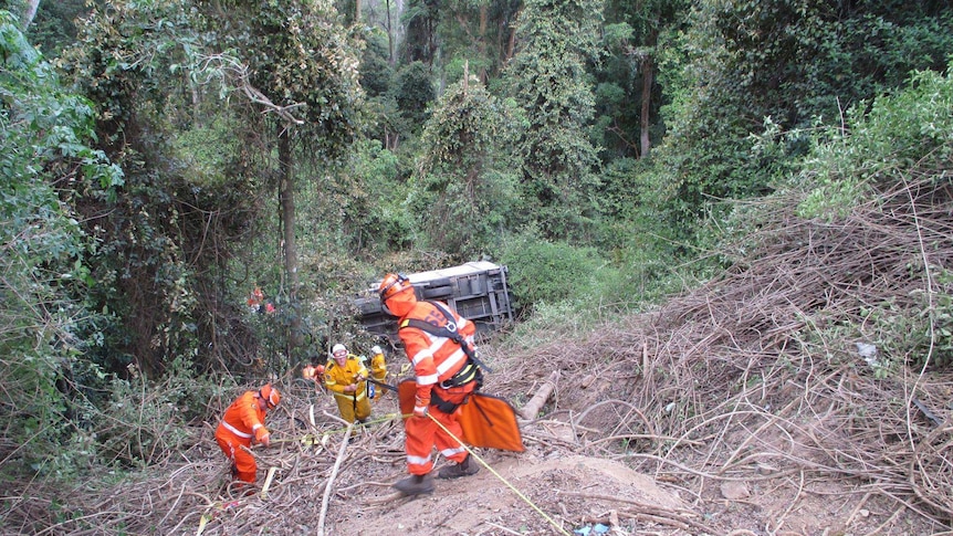 Rescue attempt for truck driver, Thunderbolt's Way near Giro, December 2015.