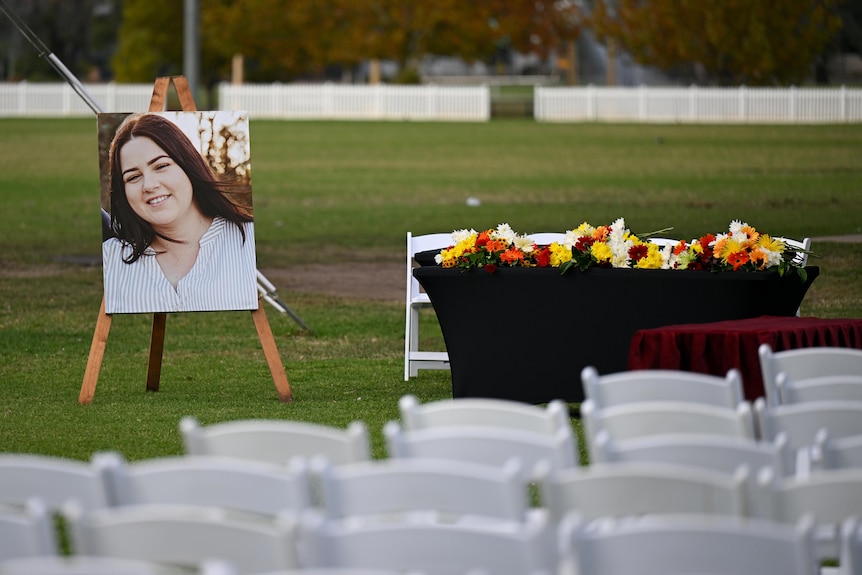 A photograph of Molly Ticehurst is seen ahead of a funeral service at Forbes Rugby Union Grounds
