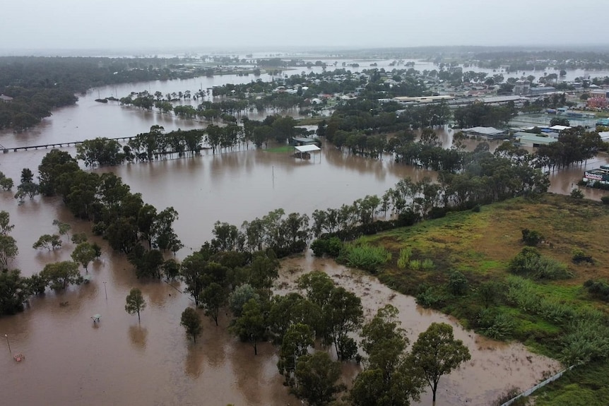 Drone photo of Condamine River flooding at Warwick.