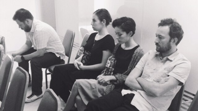 Kina Grannis and her touring party at the immigration office in Jakarta.