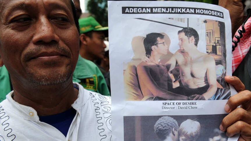 An Indonesian man protests against the Q! Film Festival in Jakarta. September 28, 2010.