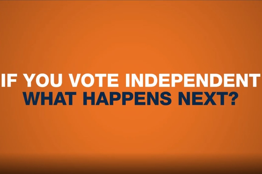 The words "if you vote independent, what happens next?" are shown on an orange backdrop.