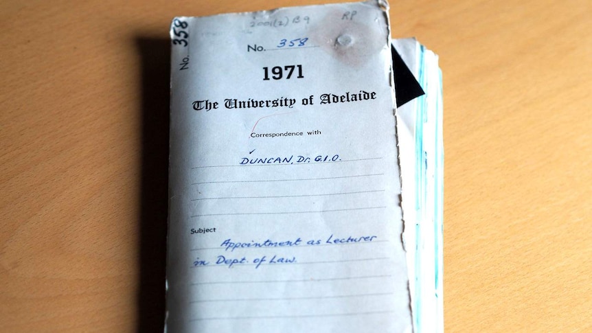 George Duncan's employment file from the University of Adelaide.