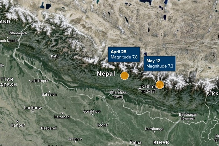 The latest large earthquake to shake Nepal was centred in the north-east of the country.