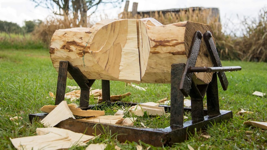 A block of wood that Martin Conole has cut completely through.