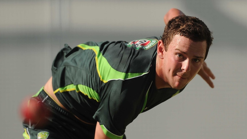 Possible debut ... Josh Hazlewood training in Brisbane on Monday