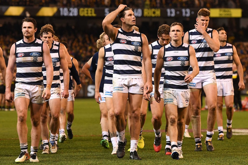 The Cats leave the ground after the second qualifying final against the Tigers at the MCG.