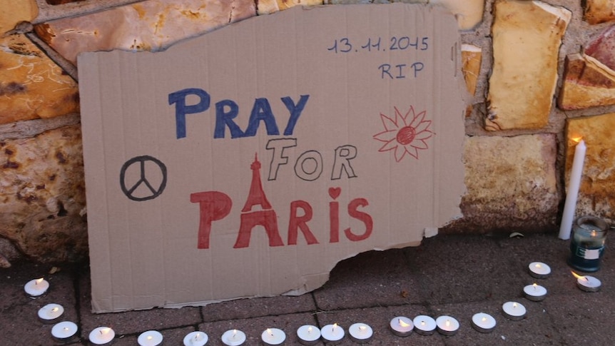 Pray for Paris sign from Darwin vigil