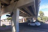 Temporary supports in place beneath the tram overpass