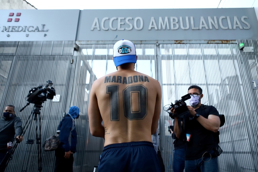 Diego Maradona fan outside hospital