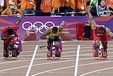TV STILL: bottle behind runners ahead of 100m Olympic sprint final