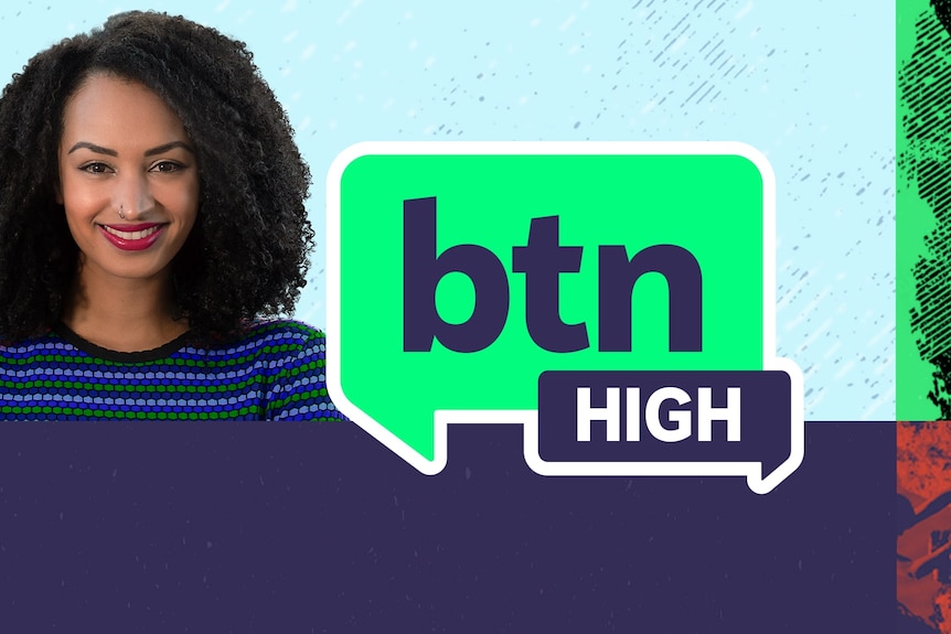 Woman smiling and BTN High logo.
