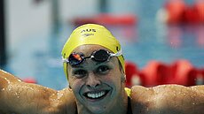 Libby Lenton was all smiles after leading an Australian sweep in the 50m freestyle.
