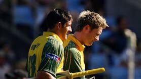 Michael Hussey and Michael Clarke after record sixth-wicket stand