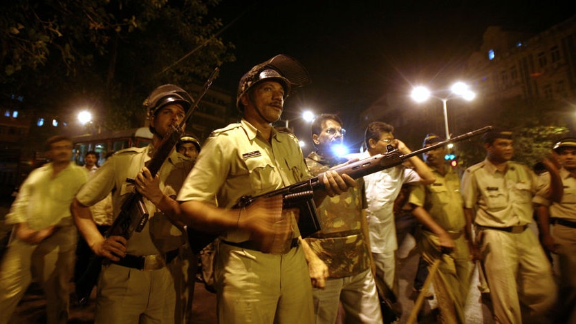 Standing guard: Mumbai police.