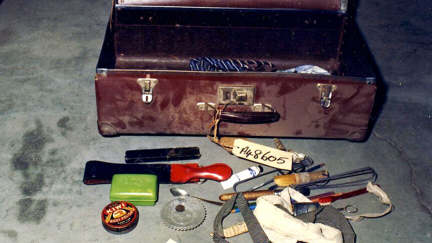 The suitcase found at Adelaide Railway Station which is believed to have belonged to the Somerton Man.