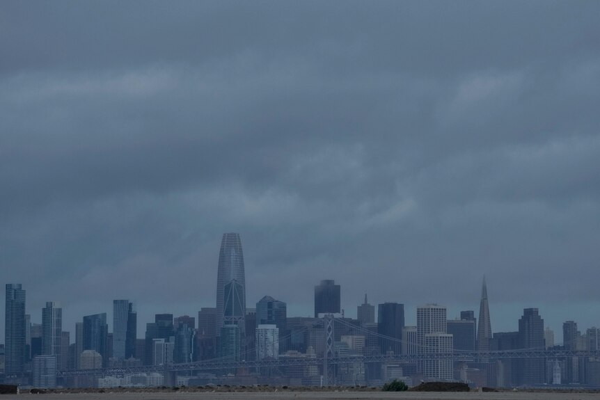 Storm clouds over the San Francisco skyline in California. 