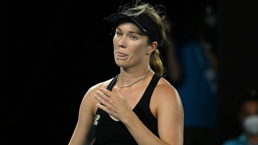 An American female tennis player during her Australian Open semifinal.