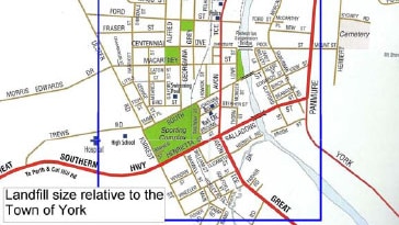 The action group has created a graphic to show the size of the proposed site compared to the town.