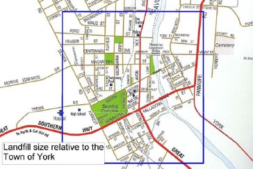 The action group has created a graphic to show the size of the proposed site compared to the town.