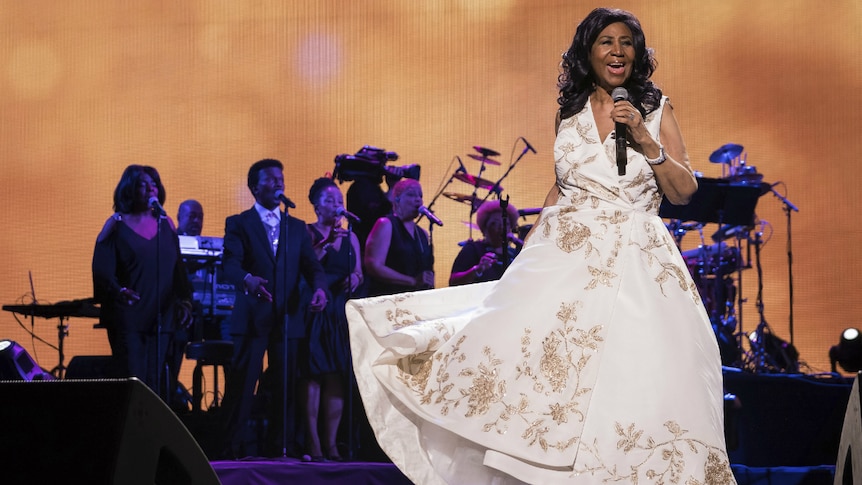 Aretha Franklin si esibisce al Radio City Music Hall durante il Tribeca Film Festival di New York.