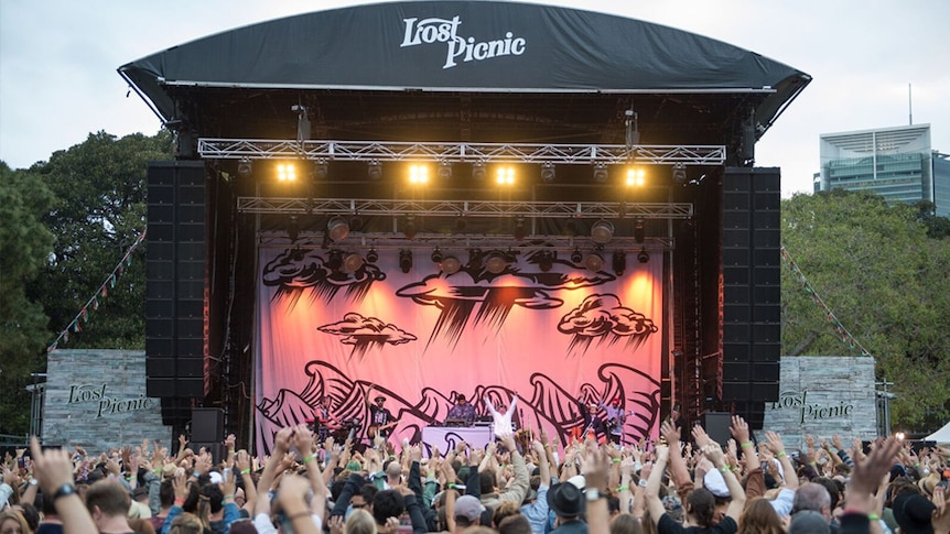 A shot of the Lost Picnic main stage at the 2017 festival in Sydney, The Domain