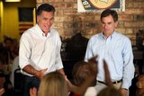Republican presidential candidate Mitt Romney and US senate candidate Richard Mourdock campaigning in Evansville, Indiana