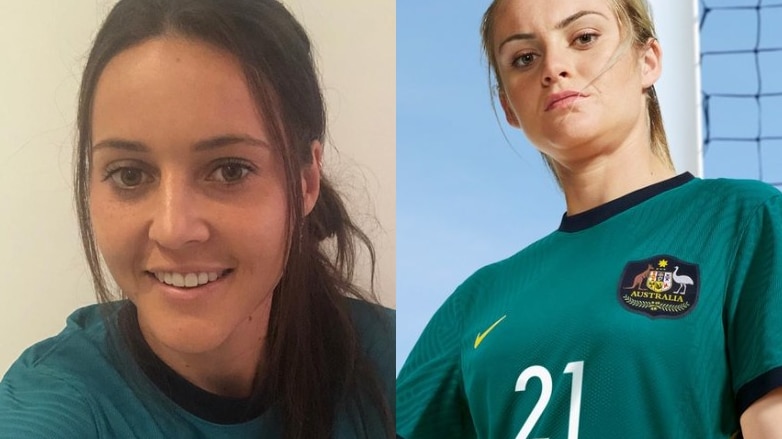 Two female soccer players wearing green jersey