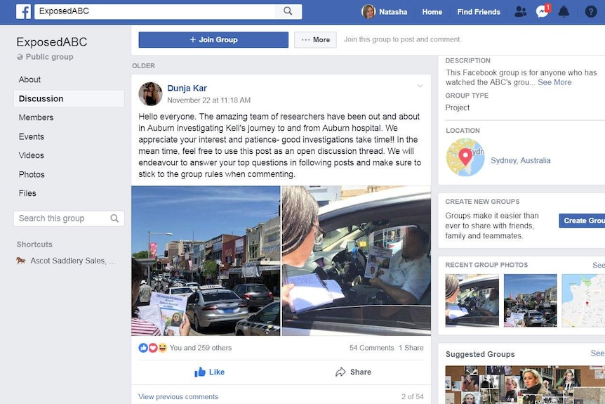 Facebook post showing photos of woman asking taxi driver about Lane journey from Auburn hospital.
